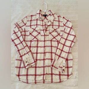 J. Crew Red Cream Plaid Button Down Size 2